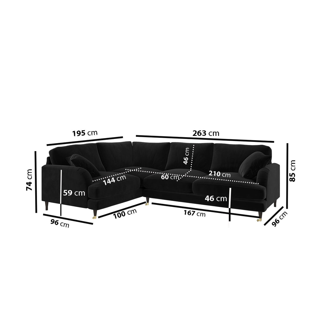 Black Velvet 4 Seater Left Hand Corner Sofa sofa by DunePine - premium handmade upholstery available in UAE.