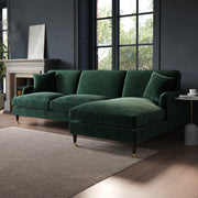 Dark Green Velvet Right Hand Facing 4 Seater Chaise Corner Sofa sofa by DunePine - premium handmade upholstery available in UAE.
