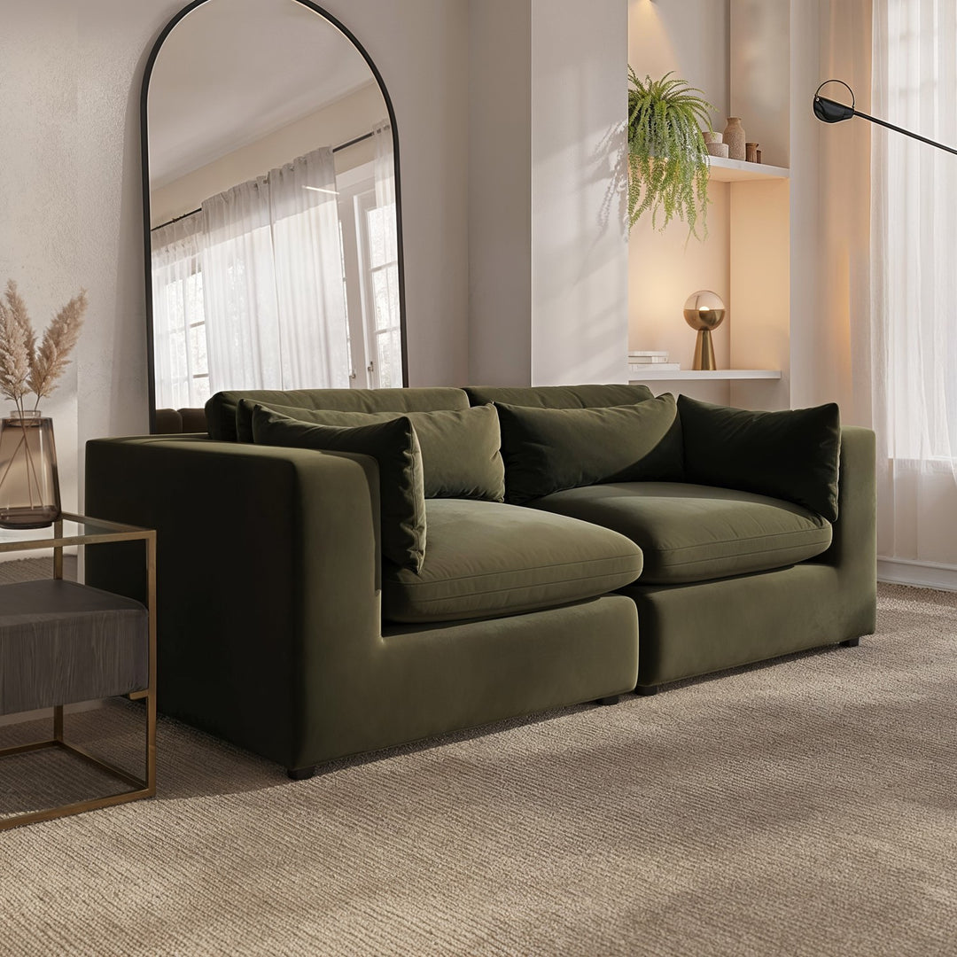 Khaki Green Velvet 3 Seater Sofa sofa by DunePine - premium handmade upholstery available in UAE.