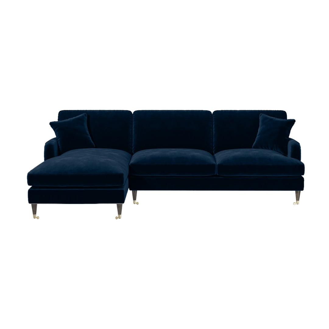 Navy Velvet Left Hand Facing 4 Seater Chaise Corner Sofa sofa by DunePine - premium handmade upholstery available in UAE.