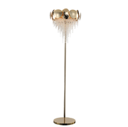 Gold floor lamp with crystal accents on a white background