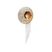 Decorative wall light fixture with round design and chain on a white background