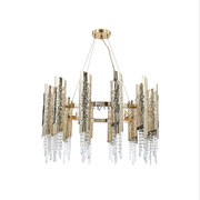 Chandelier with gold and crystal design on a white background