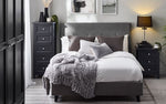 Load image into Gallery viewer, Julian Premium Bed Frame – premium bed frame made in UAE by DunePine with upholstery finish.
