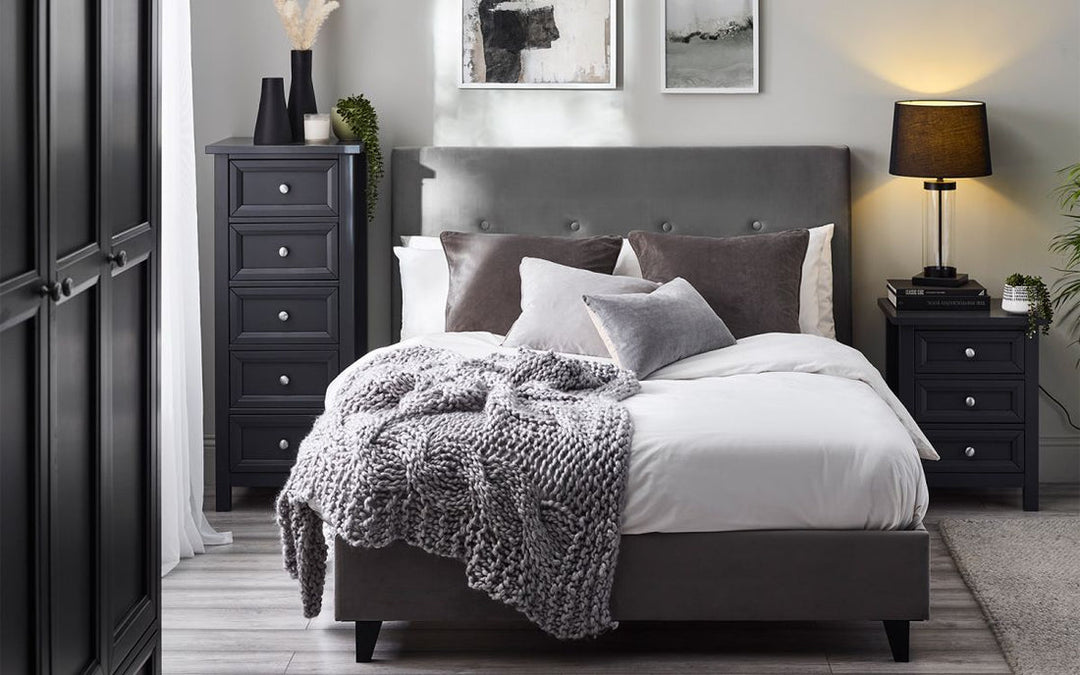 Julian Premium Bed Frame – premium bed frame made in UAE by DunePine with upholstery finish.